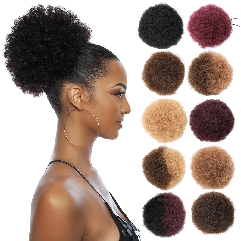 100% cabelo humano 8 Polegada  - Drawstring Afro Curly Puff Ponytail avaliação e preço